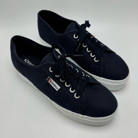 Superga 90s Platform Sneakers Navy Blue 2790A Casual Shoe Size 40 US Size 9 - Picture 1 of 9